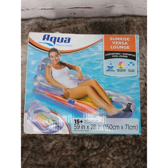 Aqua Pool Lounge Extra Long 70in Comfortable Headrest Soft Cool Weave Fabric - Picture 1 of 8